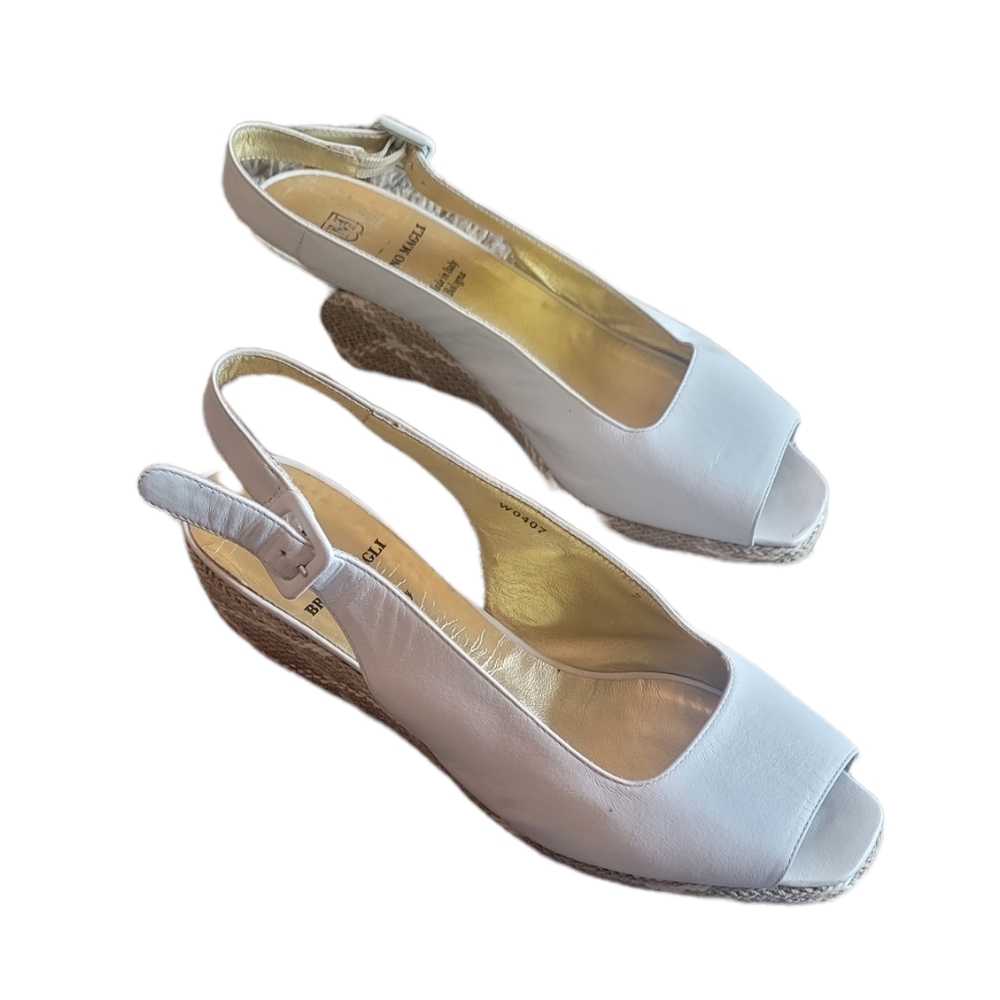 Bruno Magli $200 White Low Wedge Slingback Sandals 7